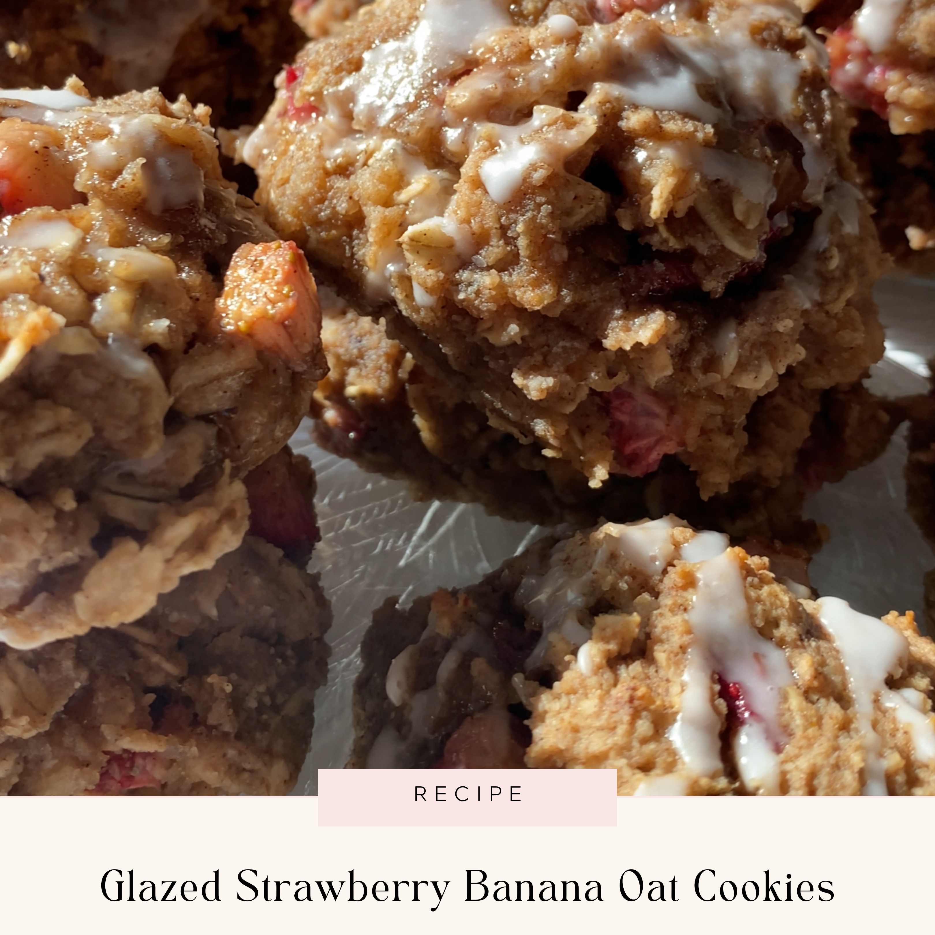 Glazed Strawberry Banana Oat Cookies