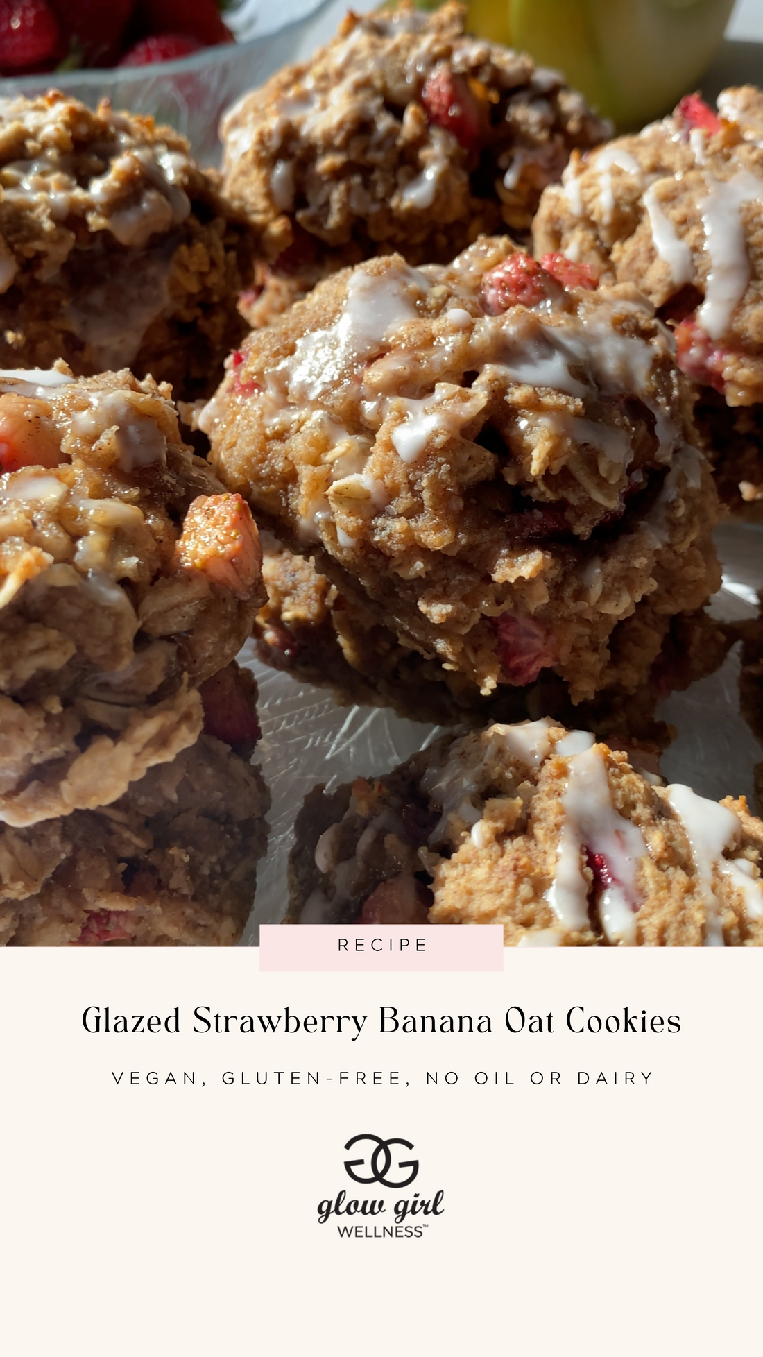 Glazed Strawberry Banana Oat Cookies