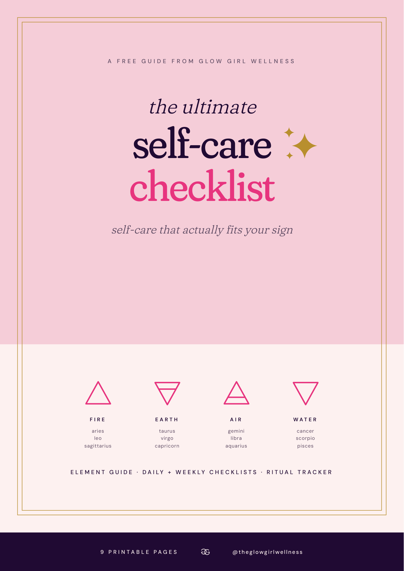 The Ultimate Self-Care Checklist cover, a free 9-page guide from Glow Girl Wellness