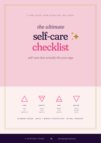 The Ultimate Self-Care Checklist cover, a free 9-page guide from Glow Girl Wellness